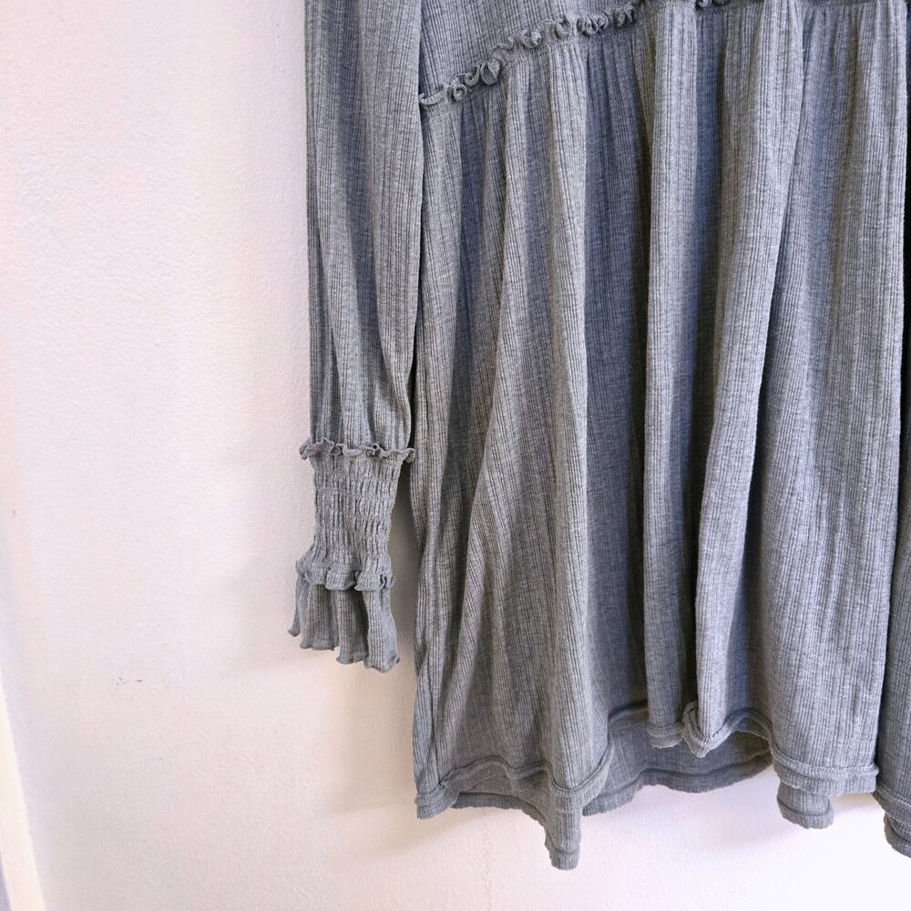 Free People FP Beach Ribbed Babydoll Mini Dress Grey Size M Long Sleeve - Picture 7 of 9